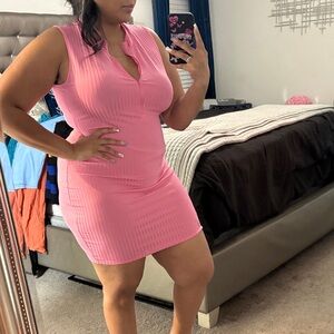 Pink Sleeveless Ribbed Dress